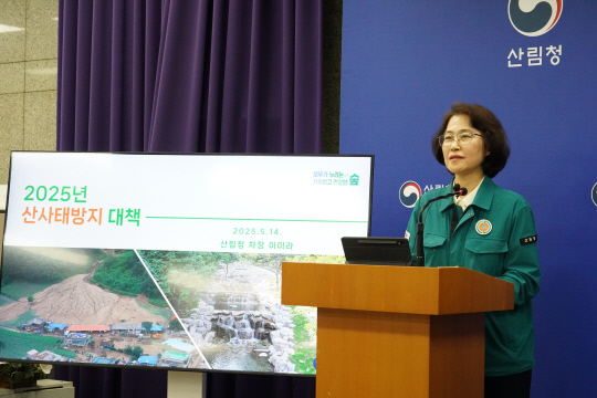 이미라 산림청 차장이 14일 정부대전청사에서 산사태방지 대책 발표를 하고 있다. 산림청 제공